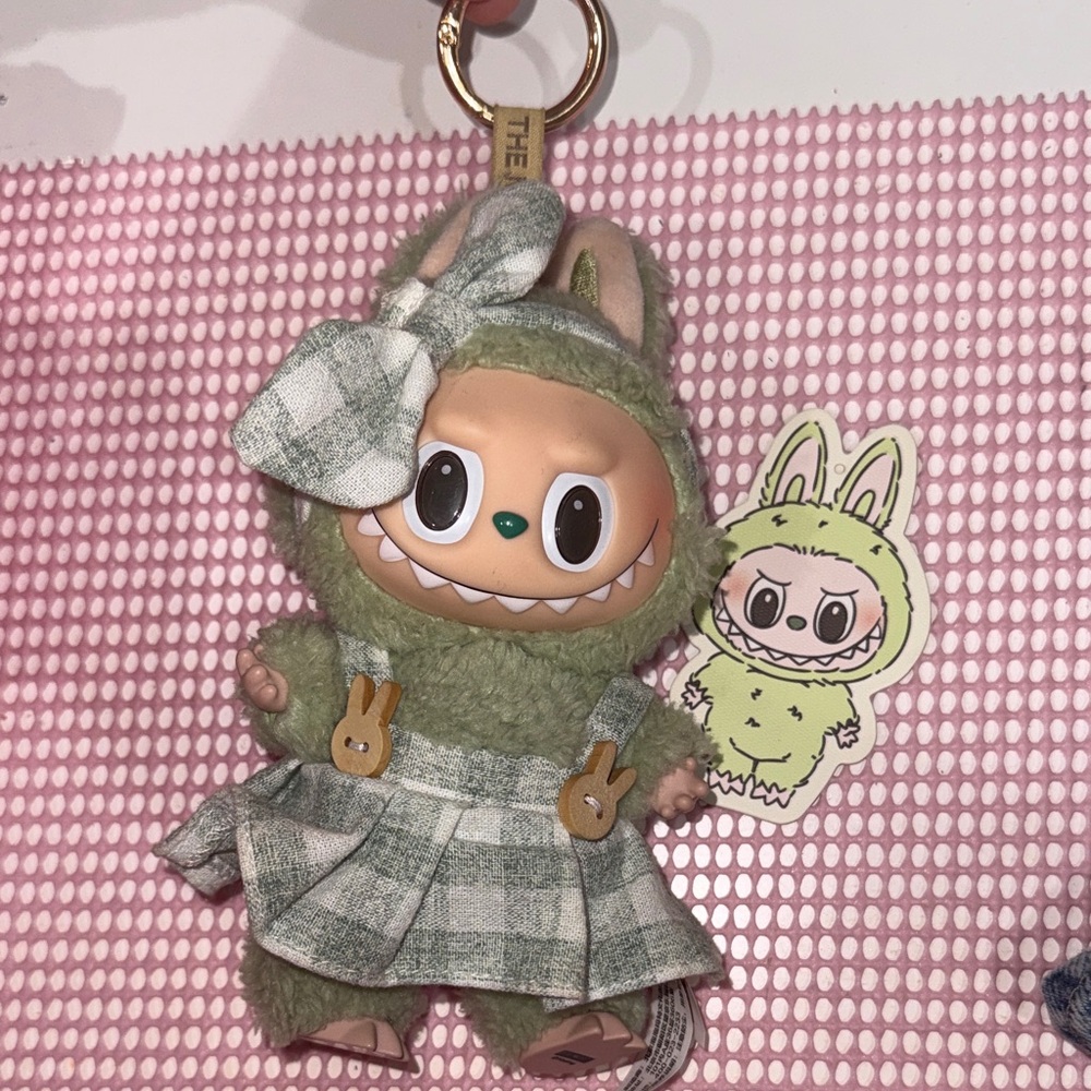 Authentic Cute Green Plush Keychain with Bow